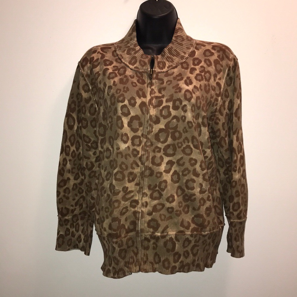 RELATIVITY Animal Print Zip Cardigan Sweater~L
